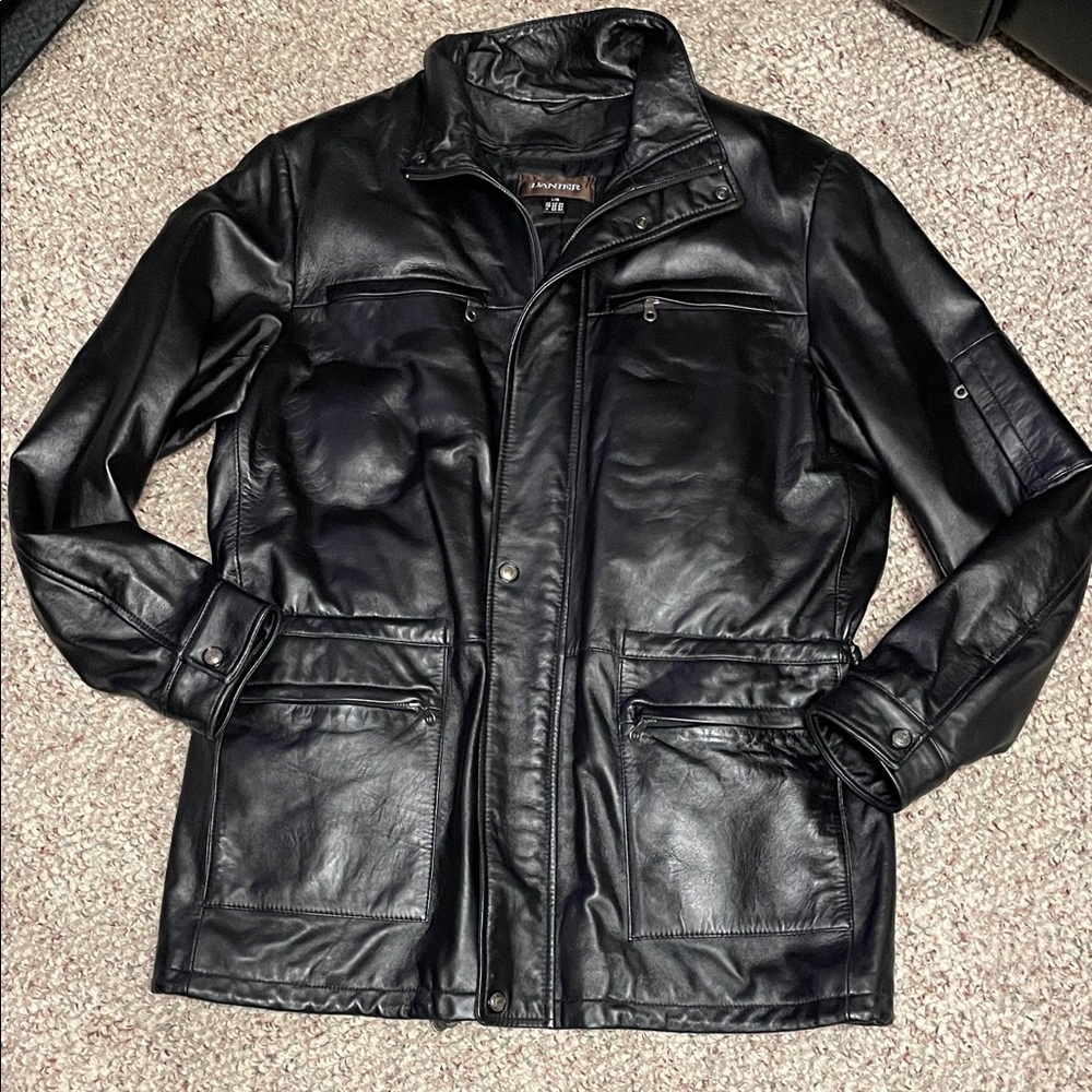 Danier  Black Leather Field style longer body Jacket with zip out quilted insert